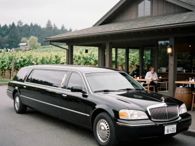 Black stretch limousine for winery tour transportation services