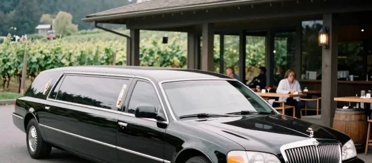 Black stretch limousine for winery tour transportation services