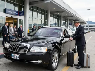 Professional Seattle airport car service with chauffeur assisting traveler