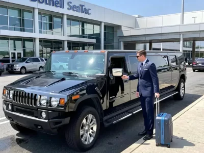 Airport Car Service in Bothell chauffeur assisting traveler at airport limo pickup