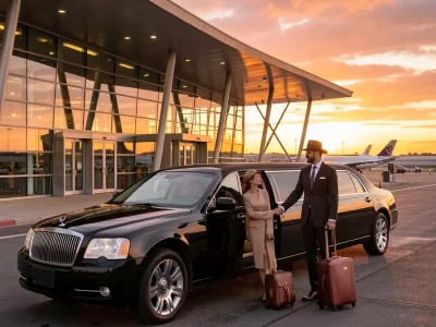 Elegant black limousine for SeaTac airport limo service airport transfer