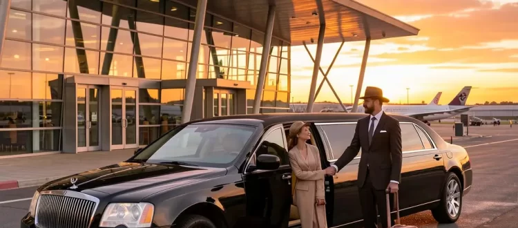 Elegant black limousine for SeaTac airport limo service airport transfer