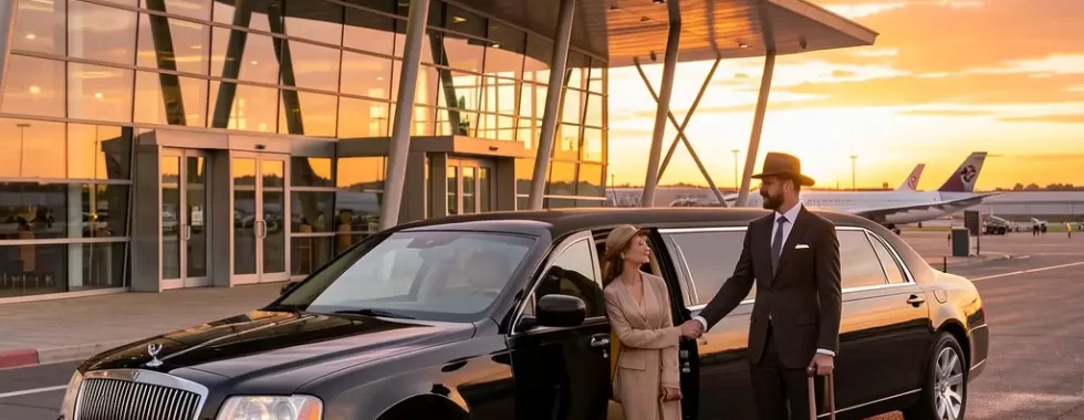 Elegant black limousine for SeaTac airport limo service airport transfer