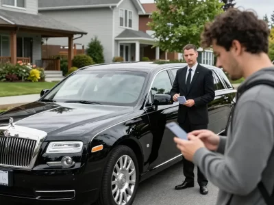 Black luxury limousine parked for limo service Bothell pickup