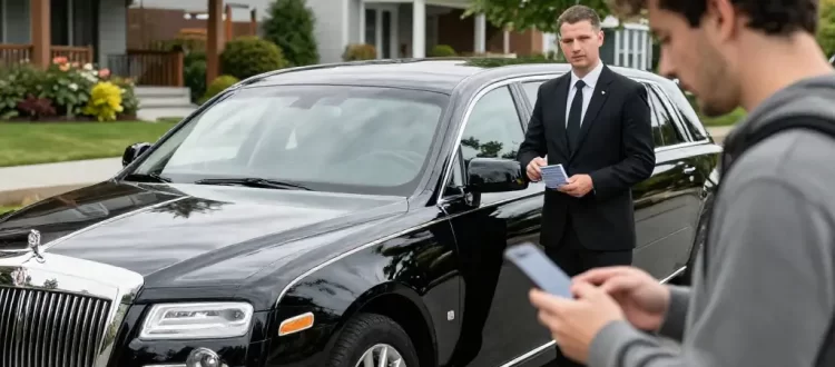 Black luxury limousine parked for limo service Bothell pickup