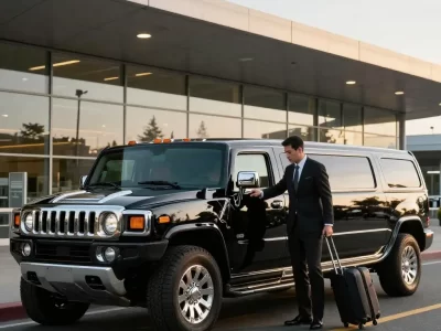 Luxury limousine service SeaTac airport pickup with professional chauffeur