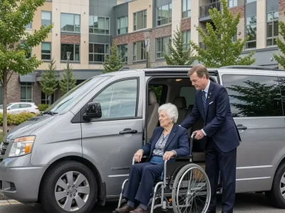 Non Emergency Medical Transportation helping senior in wheelchair