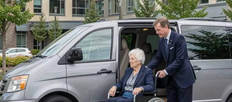 Non Emergency Medical Transportation helping senior in wheelchair