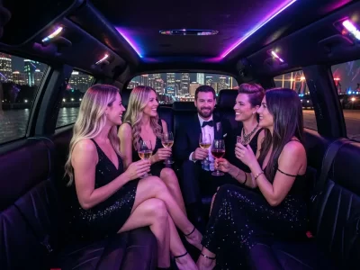 Bachelor Bachelorette Party Transportation with friends in luxury limo
