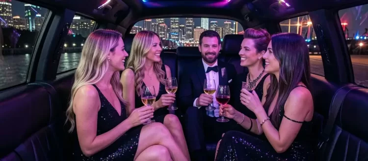 Bachelor Bachelorette Party Transportation with friends in luxury limo