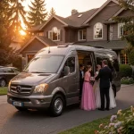 Students boarding a luxury vehicle for safe and stylish Homecoming Prom party bus Service